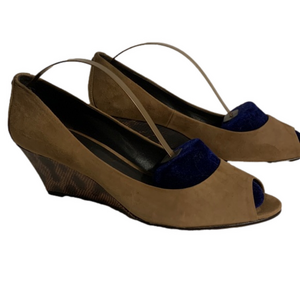 Donald J Pliner brown suede peep toe wedge heels